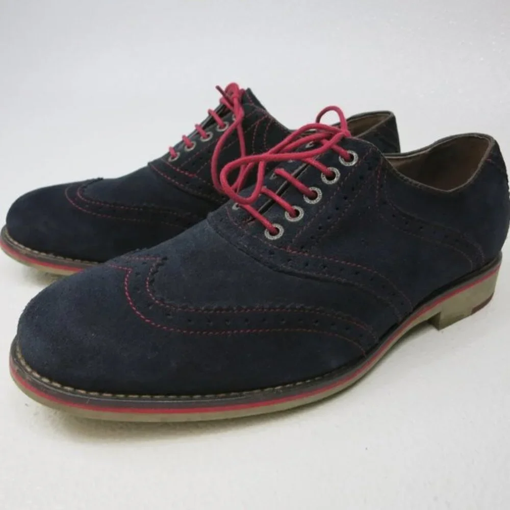Johnston & Murphy Blue Suede Shoes Mens Wingtip Oxfords Dress Footwear Sz 8.5 M